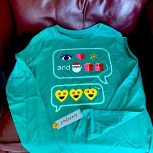 Girls Christmas Emoji Shirt XL 14-16 Bright Green Long Sleeves NEW with tags🎅🏼